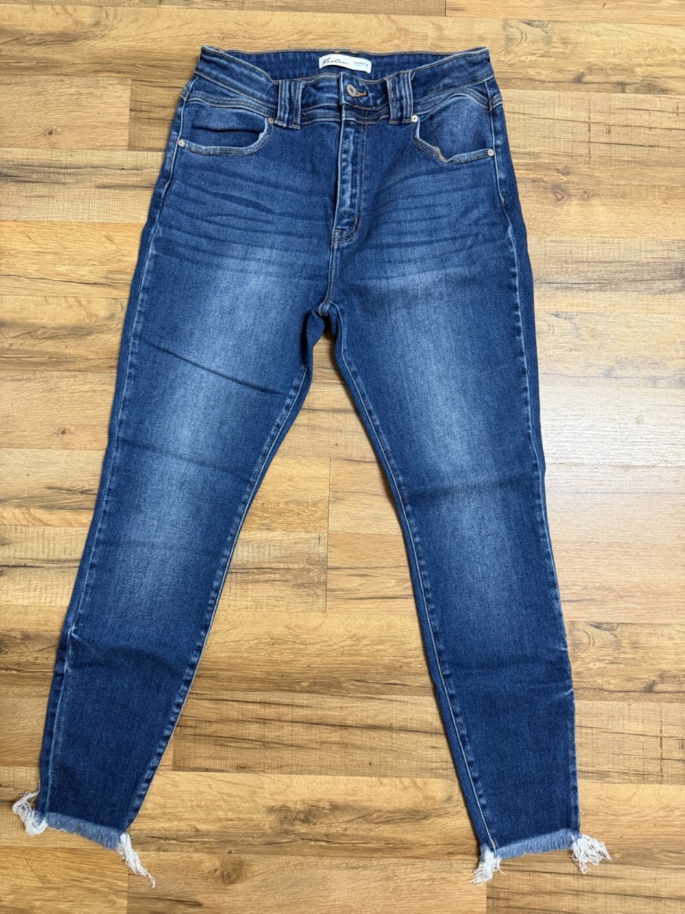 KanCan Dark Indigo High-Rise Skinny Jeans with Frayed Hem